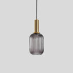 Ribbed Amber Glass Brass Finish Pendant Light (1.5m Adjustable Cord)