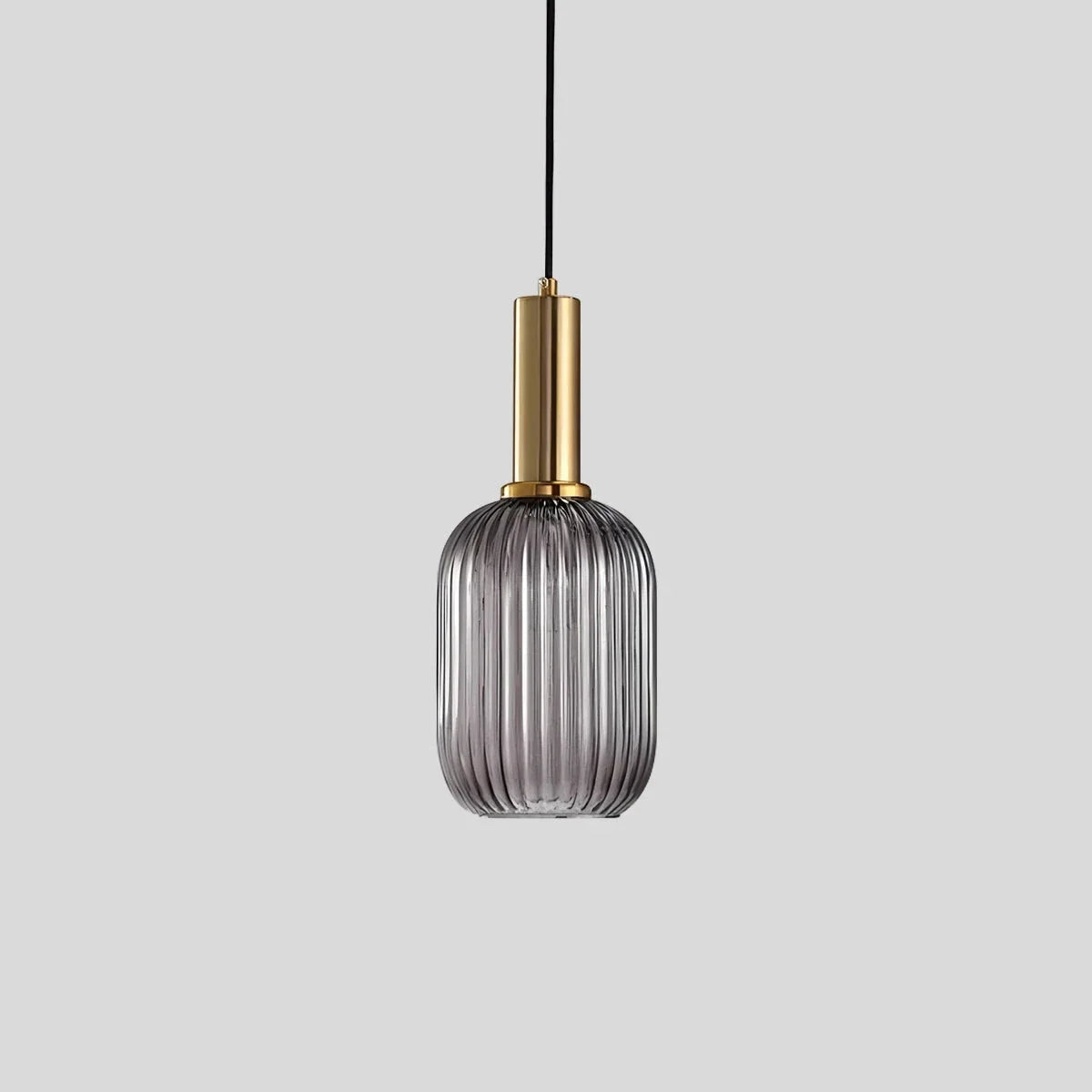 Ribbed Amber Glass Brass Finish Pendant Light (1.5m Adjustable Cord)