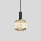 Ribbed Amber Glass Brass Finish Pendant Light (1.5m Adjustable Cord)