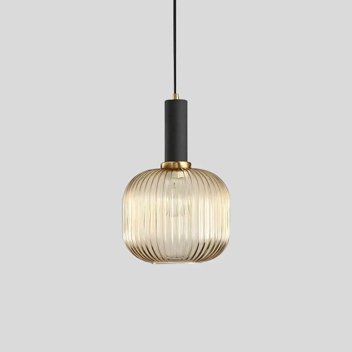 Ribbed Amber Glass Brass Finish Pendant Light (1.5m Adjustable Cord)