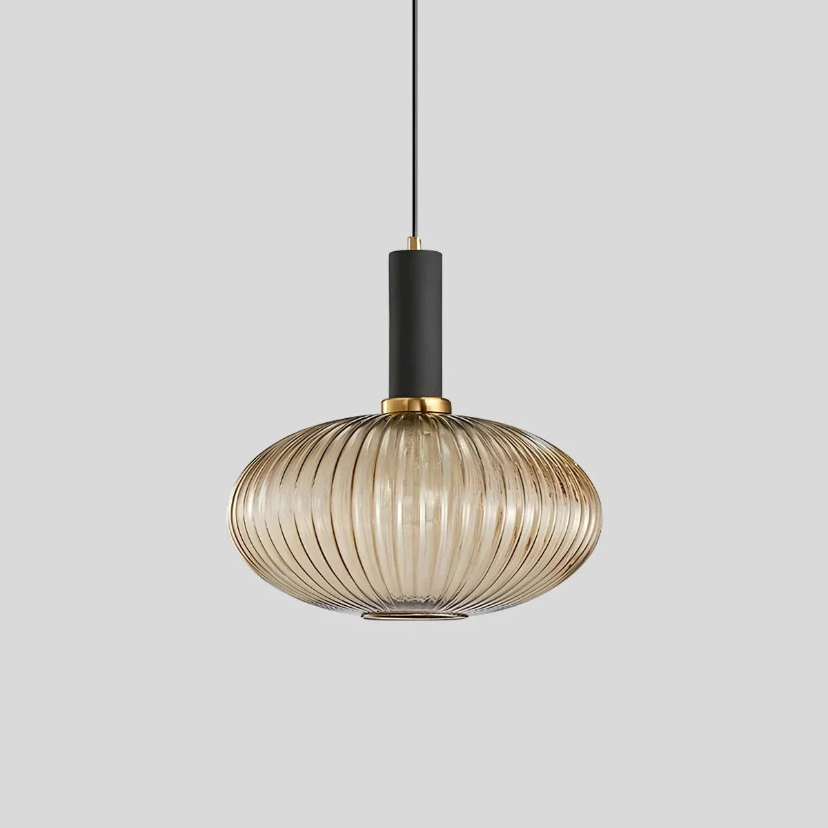 Ribbed Amber Glass Brass Finish Pendant Light (1.5m Adjustable Cord)