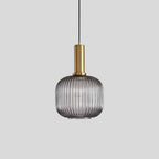 Ribbed Amber Glass Brass Finish Pendant Light (1.5m Adjustable Cord)
