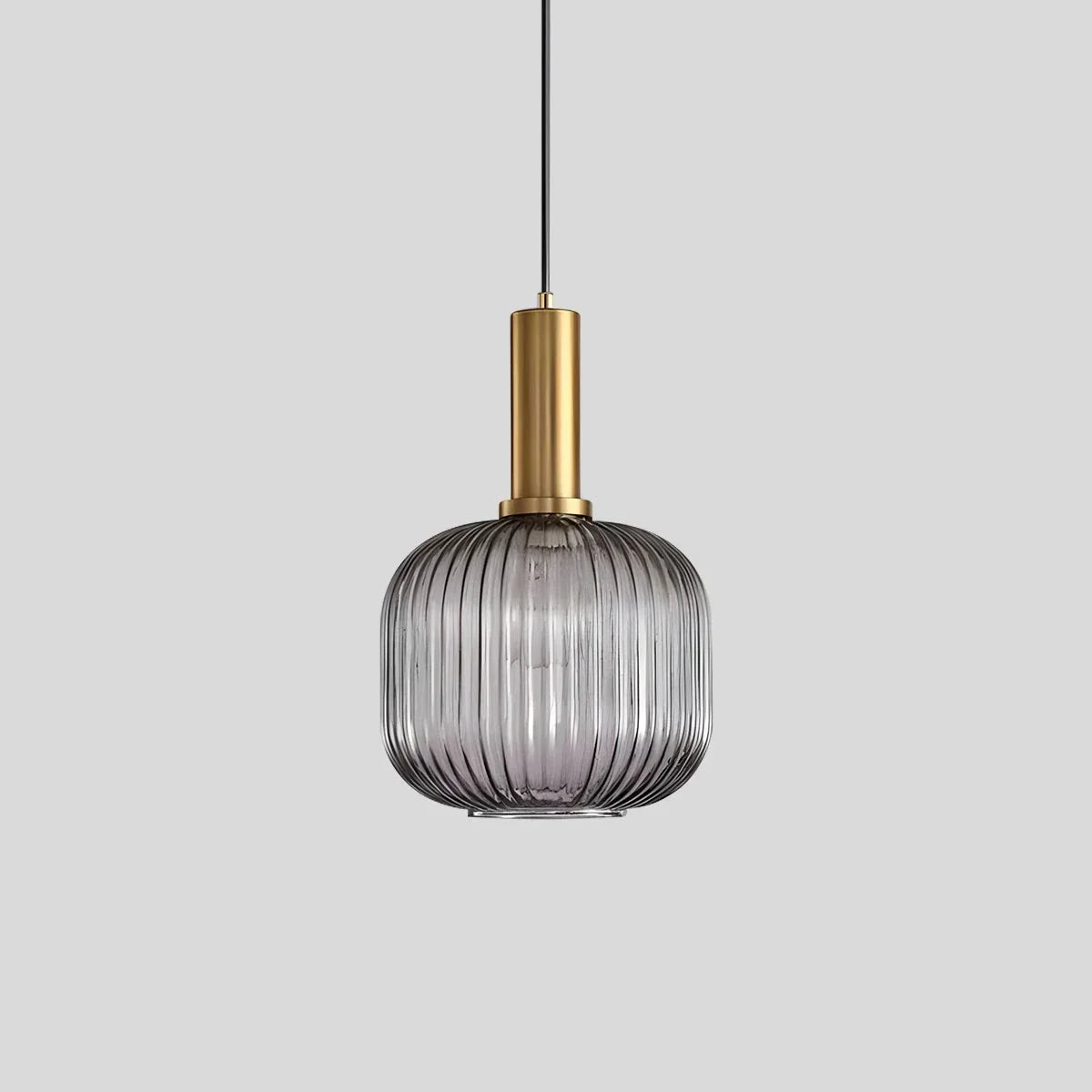 Ribbed Amber Glass Brass Finish Pendant Light (1.5m Adjustable Cord)