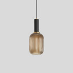 Ribbed Amber Glass Brass Finish Pendant Light (1.5m Adjustable Cord)