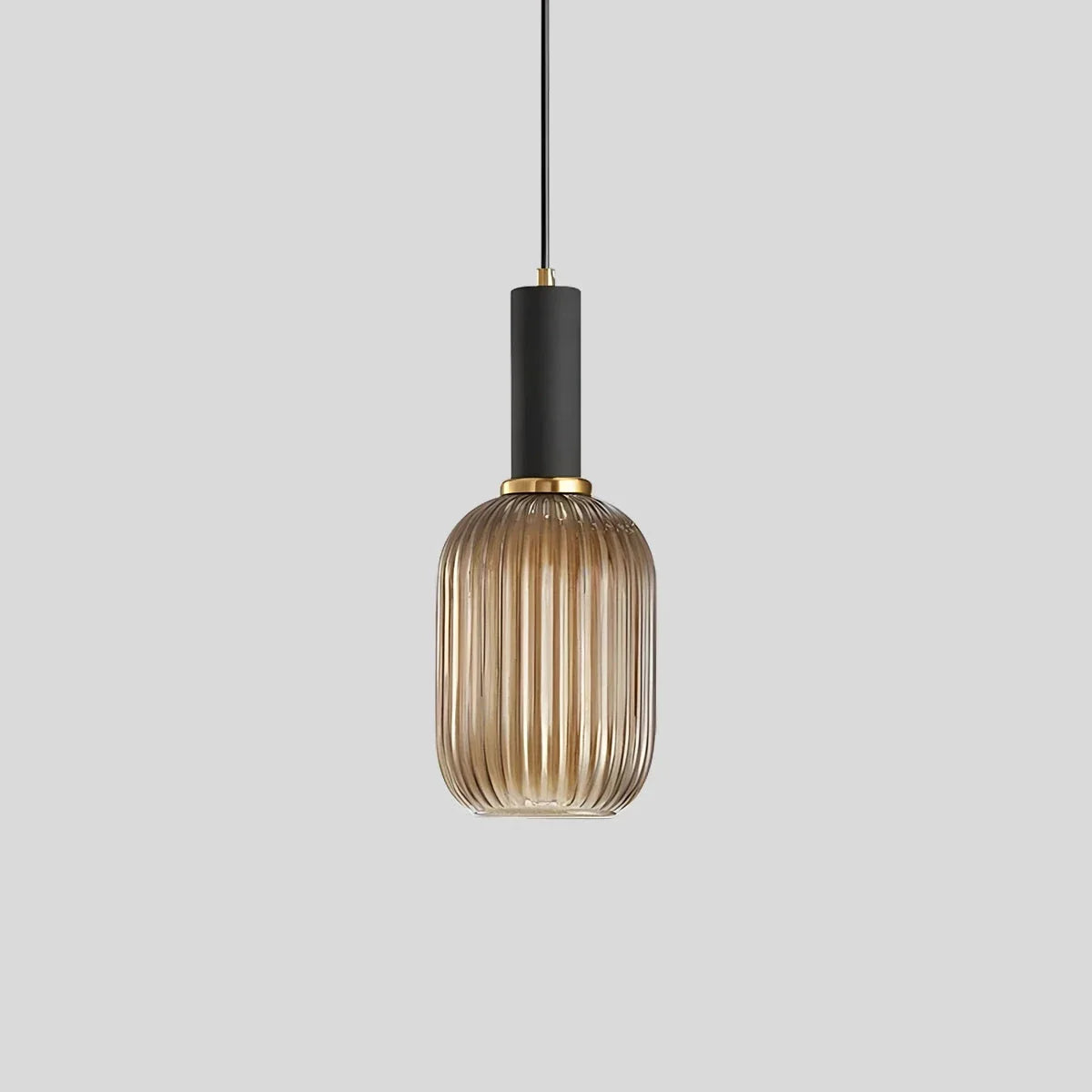 Ribbed Amber Glass Brass Finish Pendant Light (1.5m Adjustable Cord)