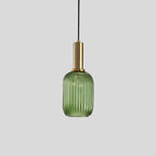 Ribbed Amber Glass Brass Finish Pendant Light (1.5m Adjustable Cord)