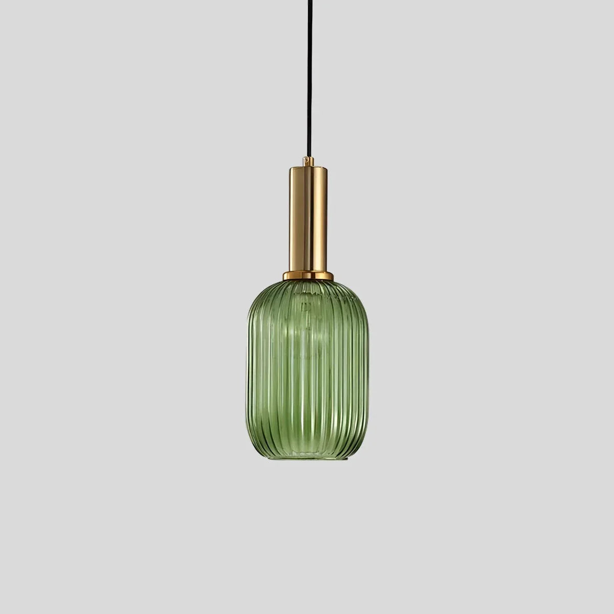 Ribbed Amber Glass Brass Finish Pendant Light (1.5m Adjustable Cord)