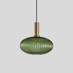 Ribbed Amber Glass Brass Finish Pendant Light (1.5m Adjustable Cord)