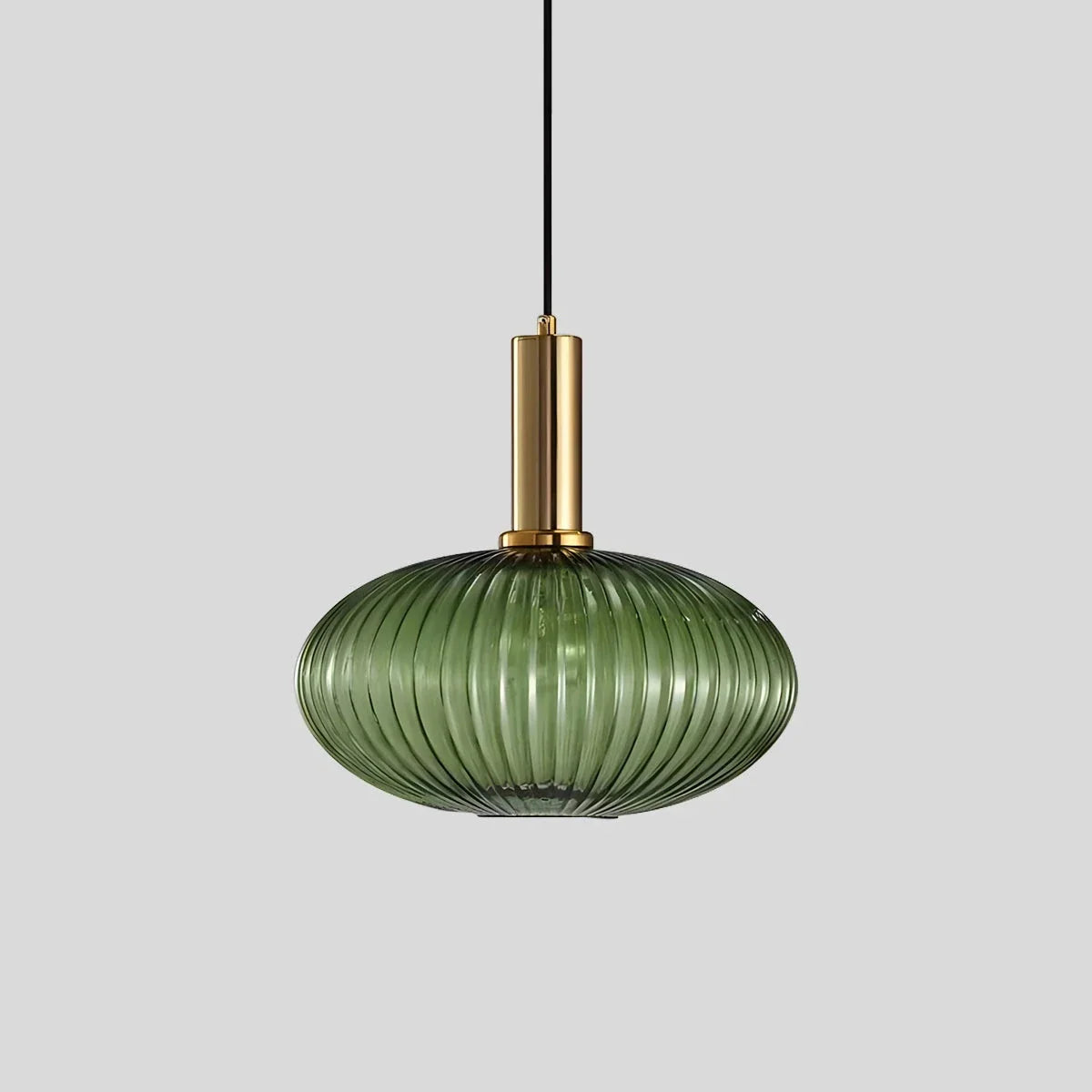 Ribbed Amber Glass Brass Finish Pendant Light (1.5m Adjustable Cord)