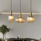Ribbed Amber Glass Brass Finish Pendant Light (1.5m Adjustable Cord)