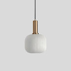 Ribbed Amber Glass Brass Finish Pendant Light (1.5m Adjustable Cord)