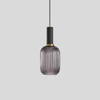 Ribbed Amber Glass Brass Finish Pendant Light (1.5m Adjustable Cord)