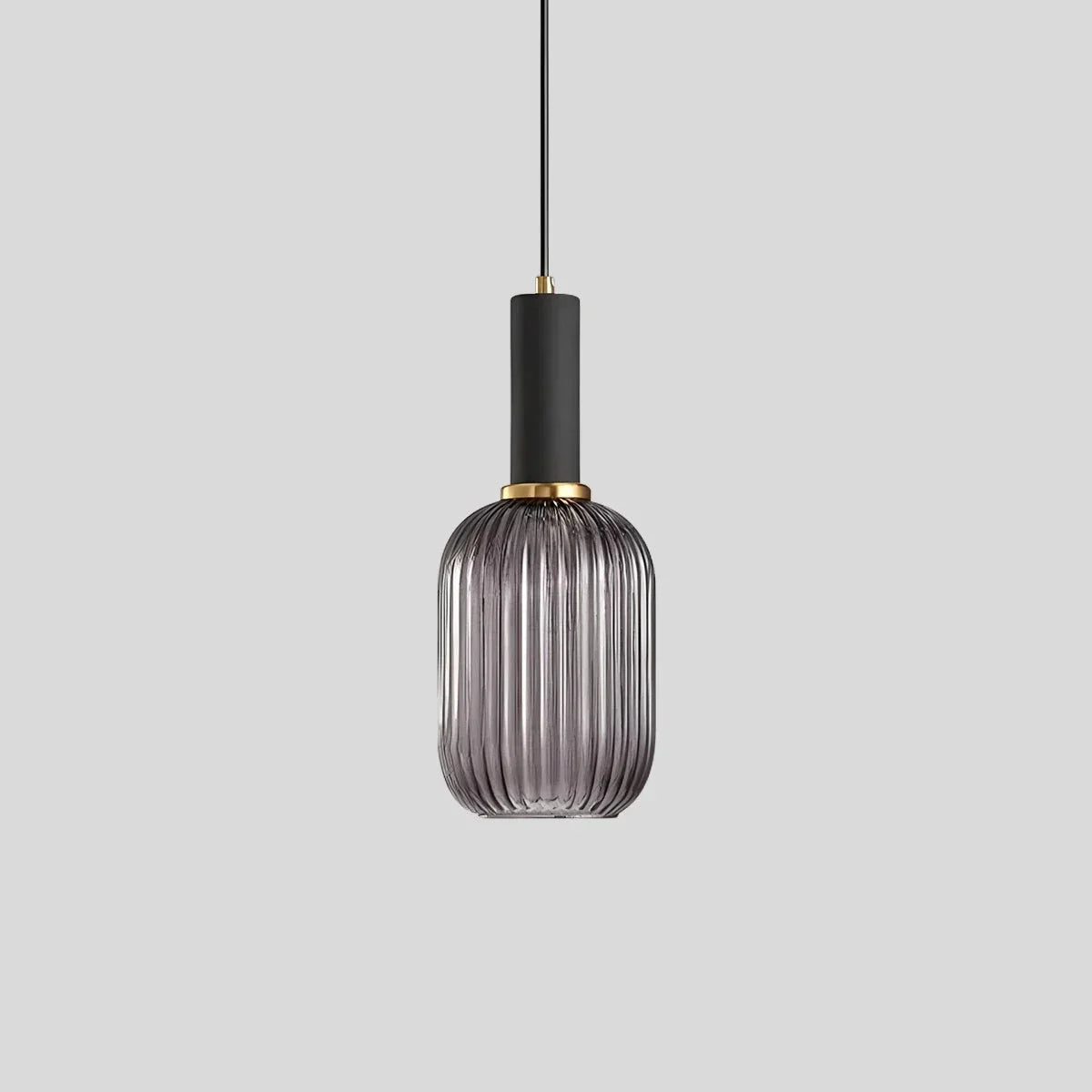 Ribbed Amber Glass Brass Finish Pendant Light (1.5m Adjustable Cord)