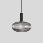 Ribbed Amber Glass Brass Finish Pendant Light (1.5m Adjustable Cord)