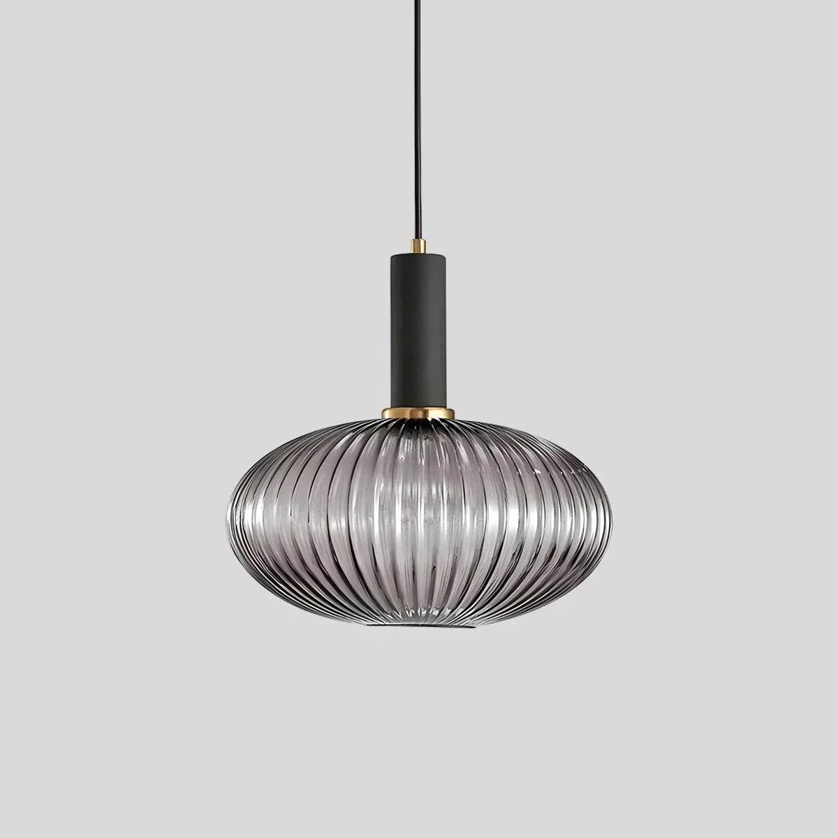 Ribbed Amber Glass Brass Finish Pendant Light (1.5m Adjustable Cord)