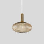 Ribbed Amber Glass Brass Finish Pendant Light (1.5m Adjustable Cord)