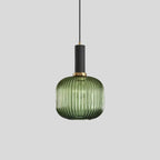 Ribbed Amber Glass Brass Finish Pendant Light (1.5m Adjustable Cord)