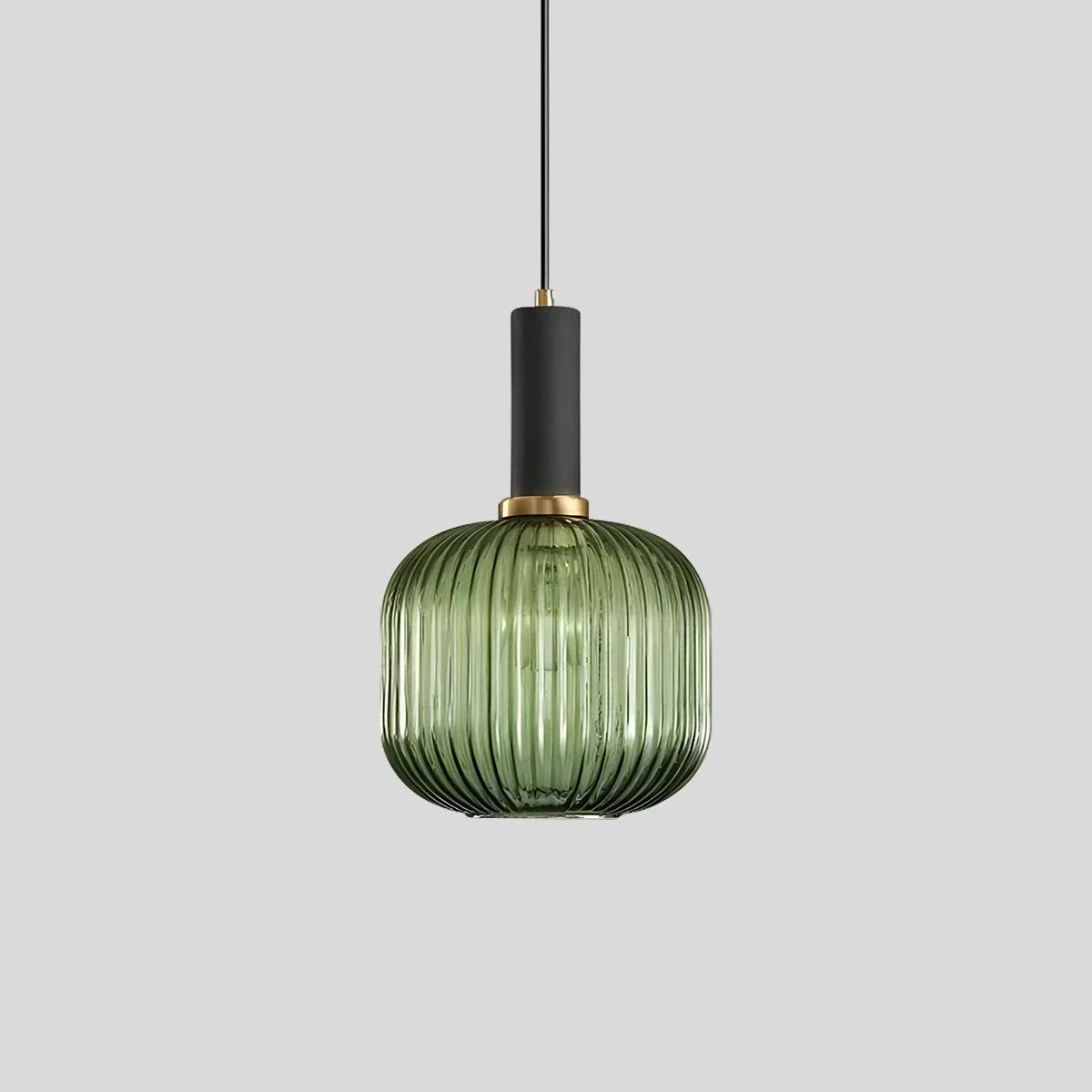 Ribbed Amber Glass Brass Finish Pendant Light (1.5m Adjustable Cord)