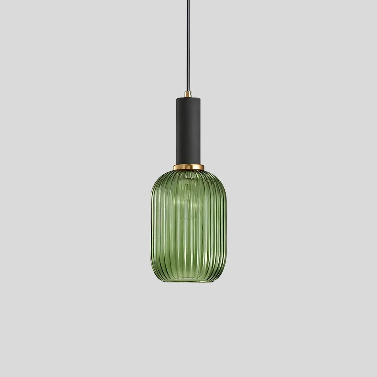 Ribbed Amber Glass Brass Finish Pendant Light (1.5m Adjustable Cord)