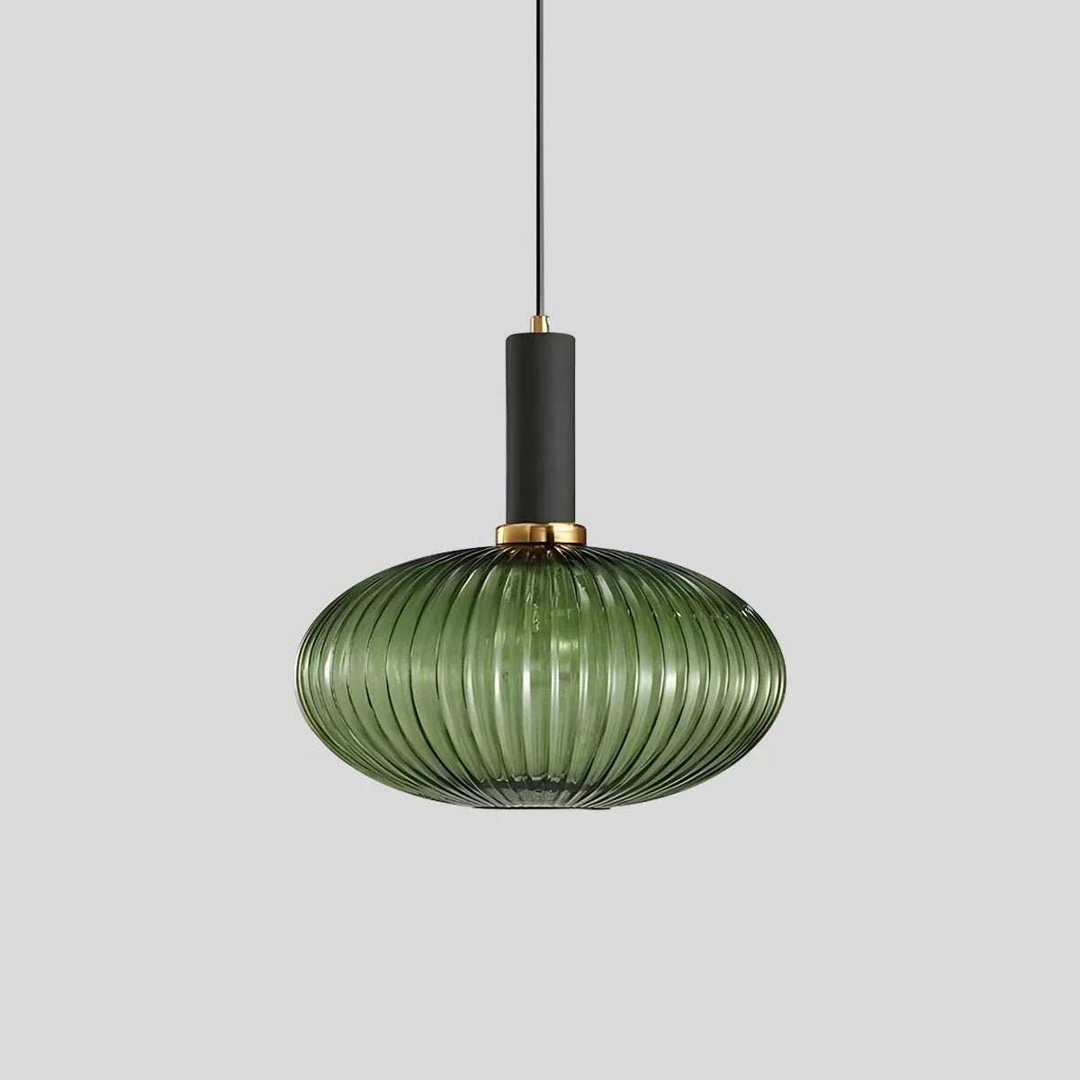 Ribbed Amber Glass Brass Finish Pendant Light (1.5m Adjustable Cord)