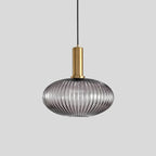 Ribbed Amber Glass Brass Finish Pendant Light (1.5m Adjustable Cord)