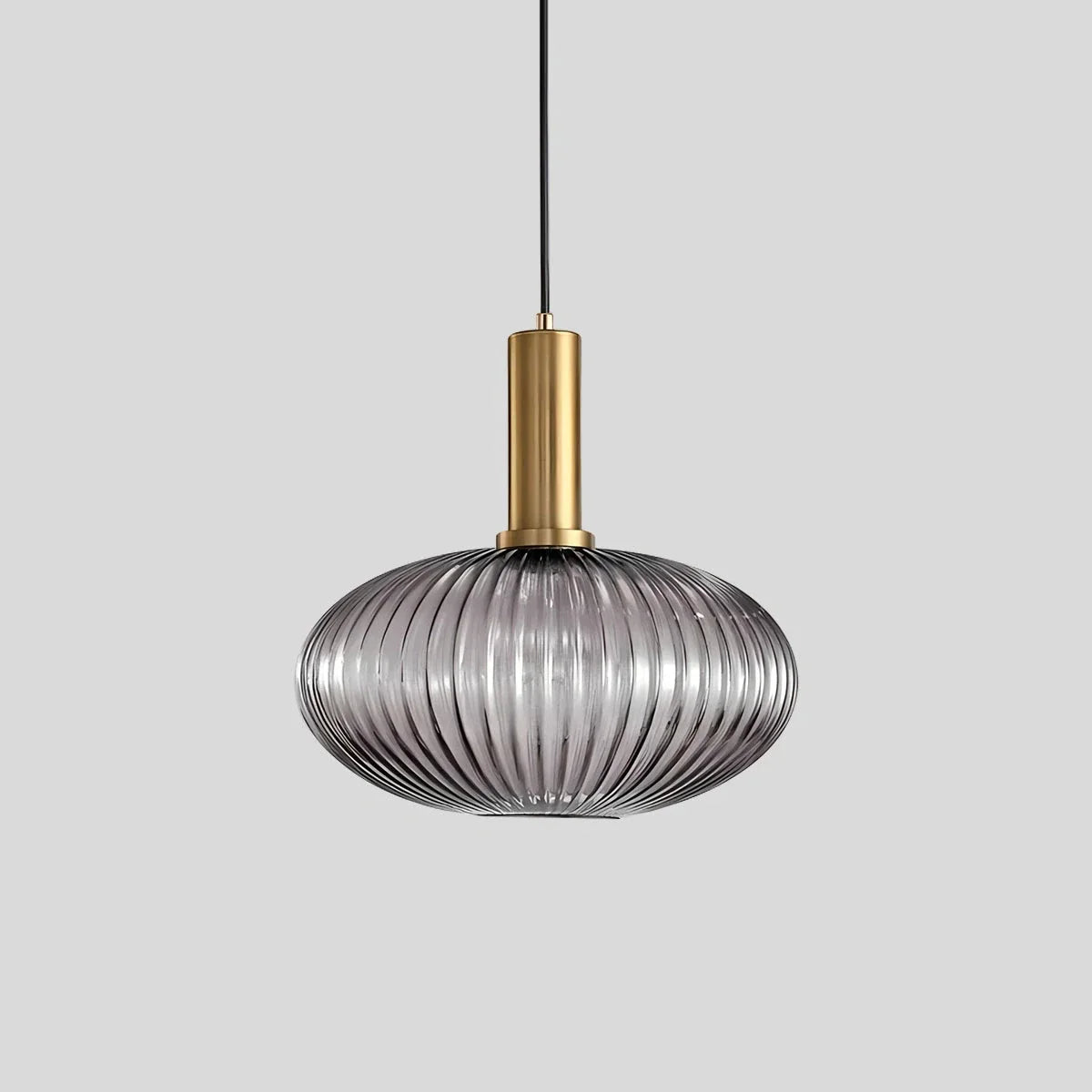 Ribbed Amber Glass Brass Finish Pendant Light (1.5m Adjustable Cord)