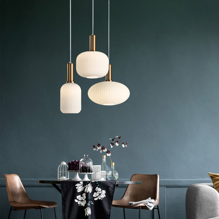 Ribbed Amber Glass Brass Finish Pendant Light (1.5m Adjustable Cord)