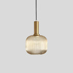 Ribbed Amber Glass Brass Finish Pendant Light (1.5m Adjustable Cord)