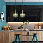 Ribbed Amber Glass Brass Finish Pendant Light (1.5m Adjustable Cord)