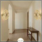 Ribbed Glass & Brushed Brass Wall Light