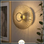 Ribbed Glass & Brushed Brass Wall Light