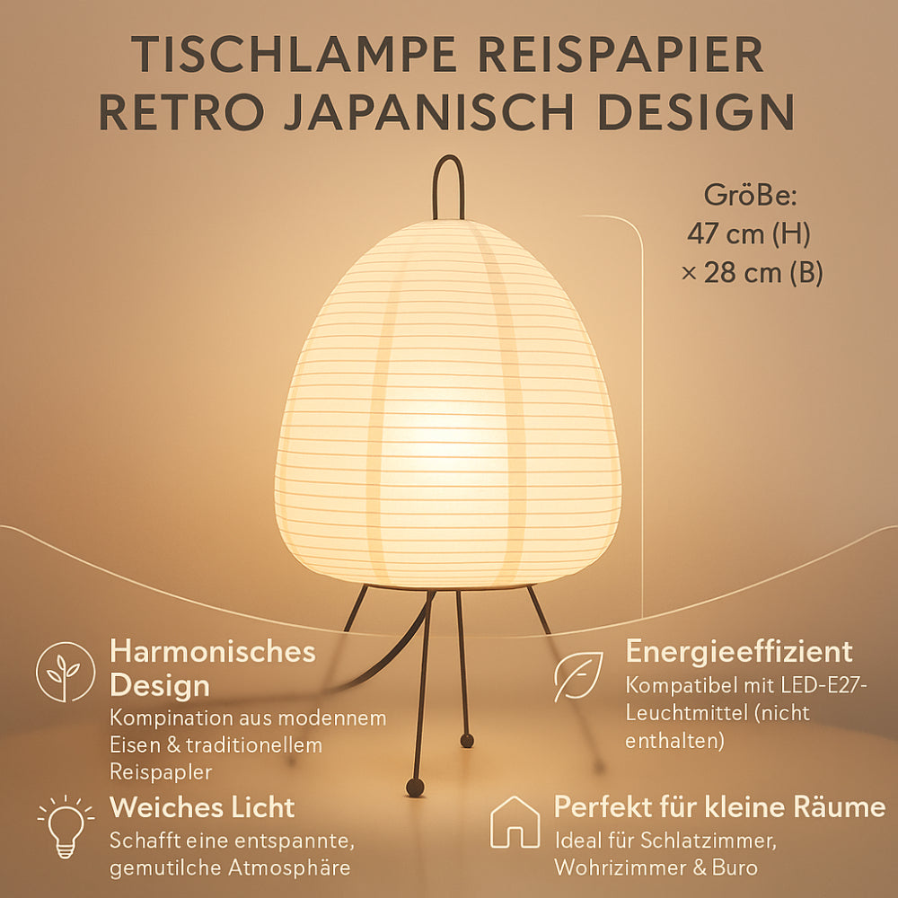 Rice Paper Shade & Iron Base Table Lamp