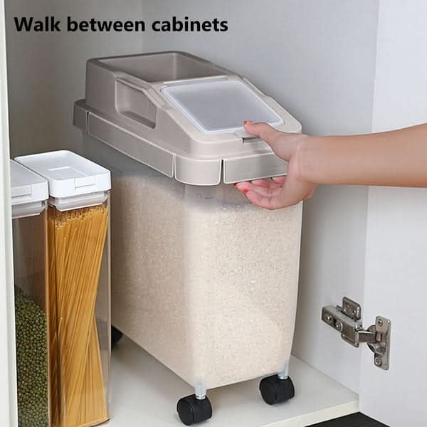 Rice Storage Container 22 lb Airtight Silicone Seal Wheels