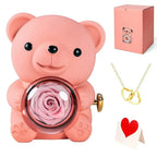 Ring And Necklace Set Rose Bear Charm Rhinestone Pendant
