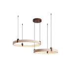 Ring Chandelier Travertine Stone & Walnut Integrated Dimmable LED
