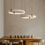 Ring Chandelier Travertine Stone & Walnut Integrated Dimmable LED