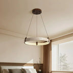 Ring Chandelier Travertine Stone & Walnut Integrated Dimmable LED
