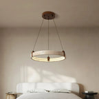 Ring Chandelier Travertine Stone & Walnut Integrated Dimmable LED