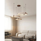 Ring Chandelier Travertine Stone & Walnut Integrated Dimmable LED