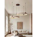 Ring Chandelier Travertine Stone & Walnut Integrated Dimmable LED