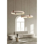Ring Chandelier Travertine Stone & Walnut Integrated Dimmable LED