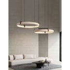 Ring Chandelier Travertine Stone & Walnut Integrated Dimmable LED