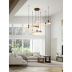 Ring Chandelier Travertine Stone & Walnut Integrated Dimmable LED
