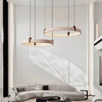 Ring Chandelier Travertine Stone & Walnut Integrated Dimmable LED