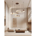 Ring Chandelier Travertine Stone & Walnut Integrated Dimmable LED