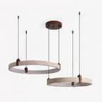 Ring Chandelier Travertine Stone & Walnut Integrated Dimmable LED