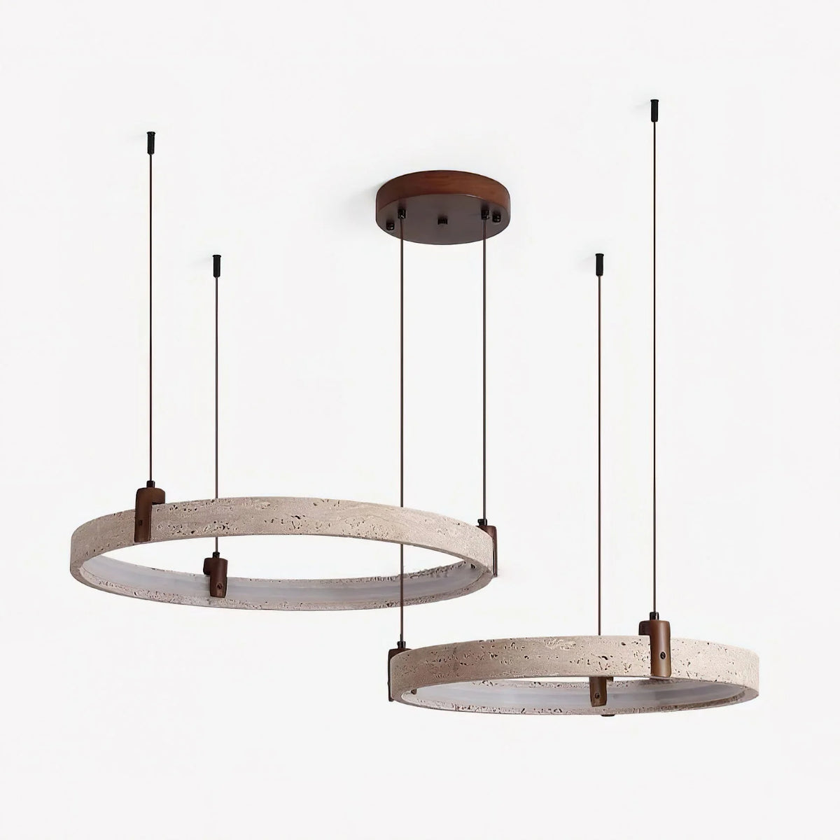 Ring Chandelier Travertine Stone & Walnut Integrated Dimmable LED