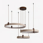 Ring Chandelier Travertine Stone & Walnut Integrated Dimmable LED
