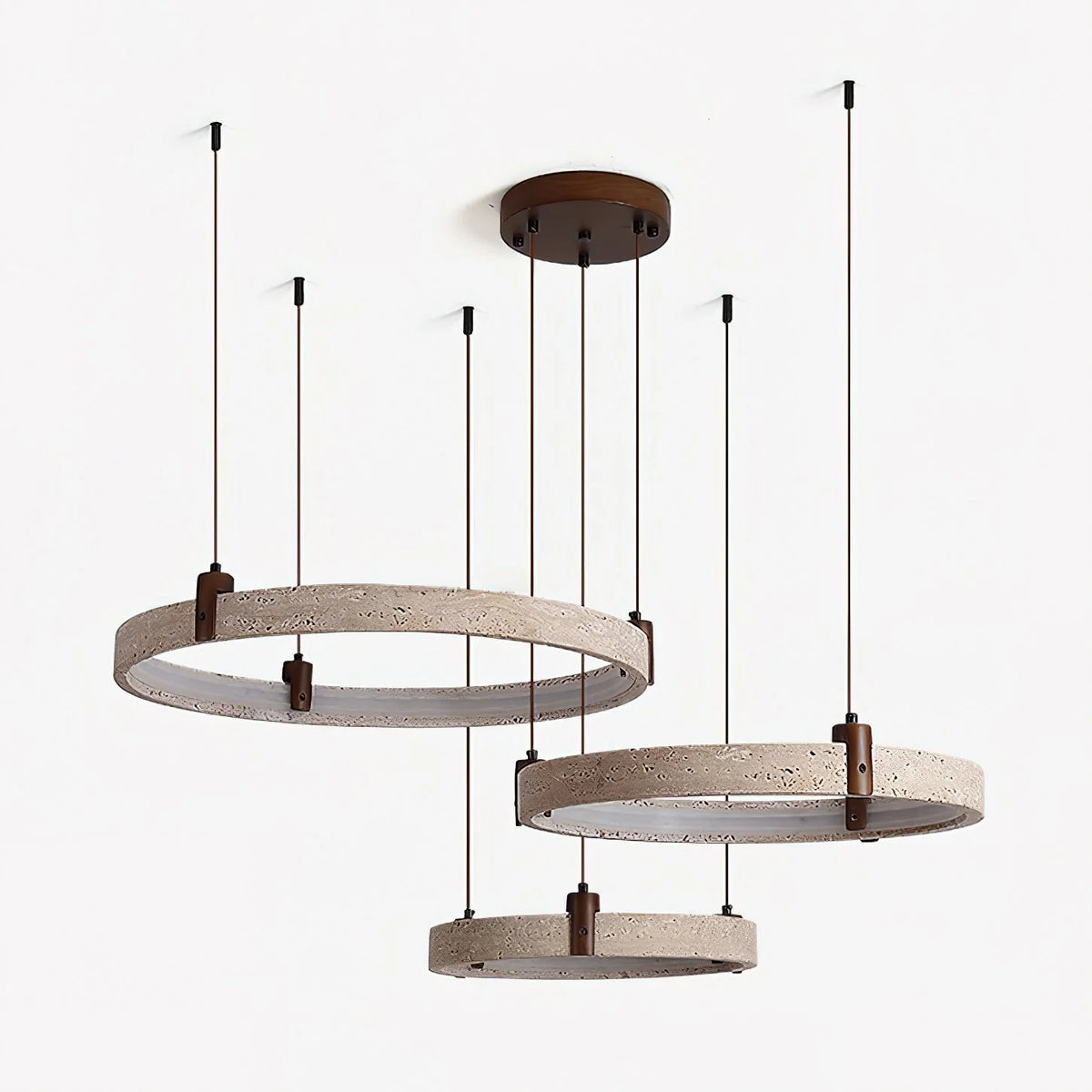 Ring Chandelier Travertine Stone & Walnut Integrated Dimmable LED