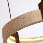 Ring Chandelier Travertine Stone & Walnut Integrated Dimmable LED